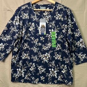 Charter Club Navy Floral Scoop-Neck Tunic